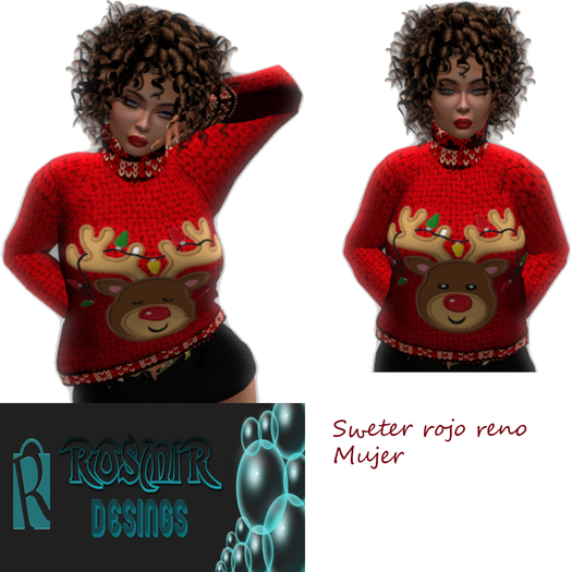 sweter rojo reno mujer
