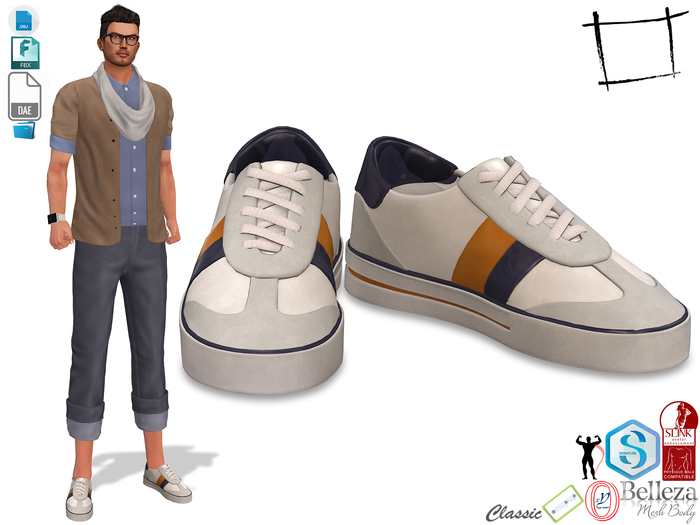 Dae Obj FBX Men's White Sports Shoes Slink Male, Belleza Jake, Signature Gianni