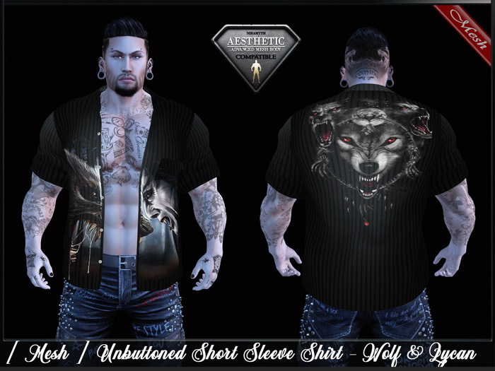 [ Mesh ]- Unbuttoned Short Sleeve Shirt  Wolf