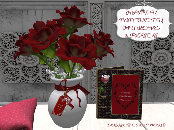 BMC321. HAPPY BIRTHDAY MY LOVE CARD & RED ROSES.