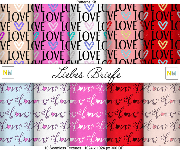 Liebes Briefe Double Patterns Kit 10 Seamless Love Textures NM