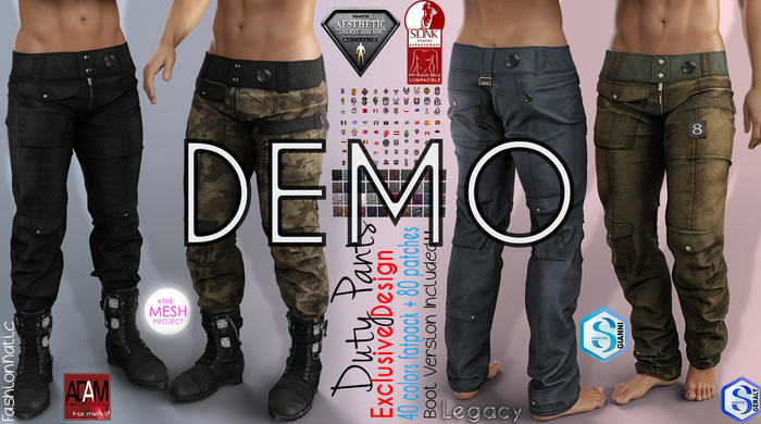 DEMO DUTY FATPACK Male Cargo Pants MESH - ADAM, AESTHETIC, SIGNATURE GIANNI - GERALT, SLINK, LEGACY, JAKE - FashionNatic