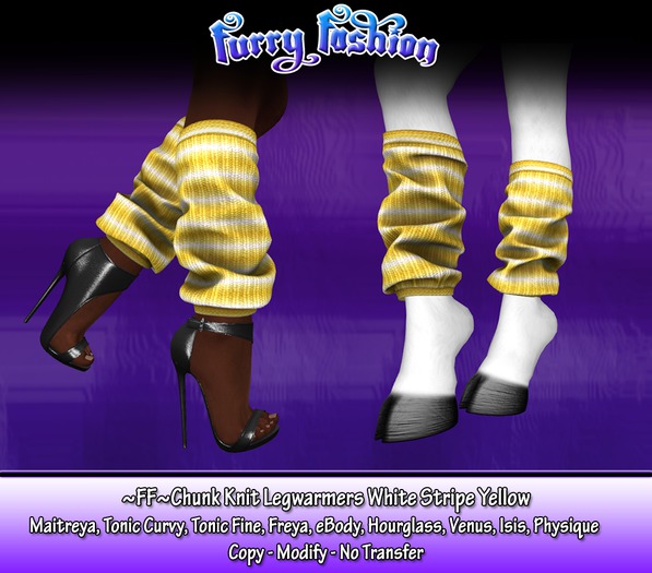 ~FF~ Chunk Knit Legwarmers White Stripes Yellow