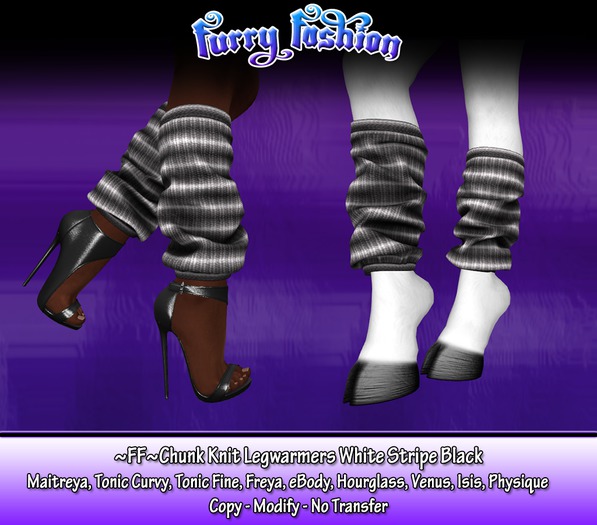 ~FF~ Chunk Knit Legwarmers White Stripes White