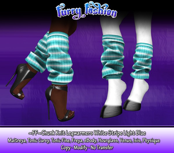 ~FF~ Chunk Knit Legwarmers White Stripes Light Blue