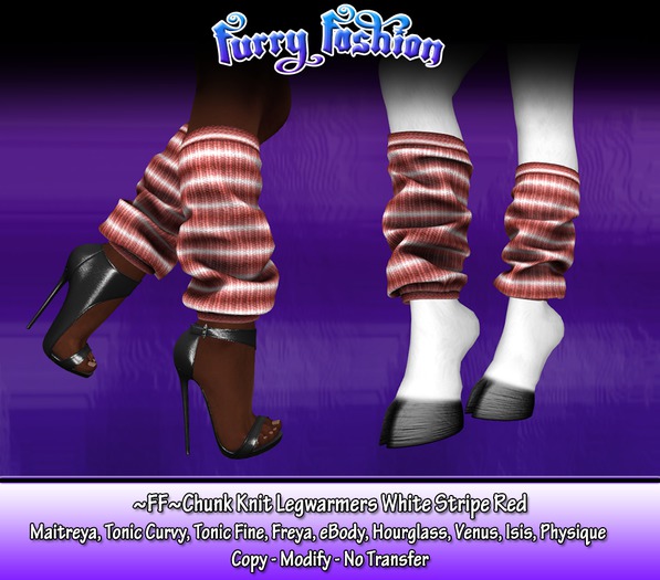 ~FF~ Chunk Knit Legwarmers White Stripes Red