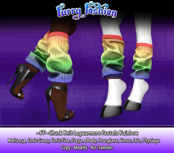 ~FF~ Chunk Knit Legwarmers Pastel Rainbow