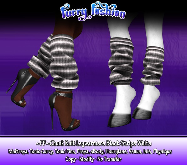 ~FF~ Chunk Knit Legwarmers Black Stripes Black