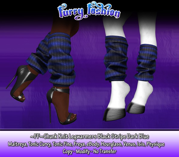 ~FF~ Chunk Knit Legwarmers Black Stripes Dark Blue