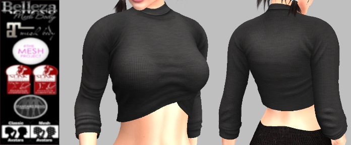 Second Life Marketplace - Black Long Sleeves Top - For Mesh and Classic ...