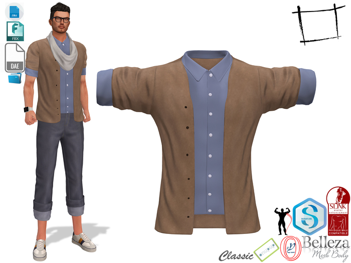 Dae Obj FBX Men's 2in1 Shirt in Shirt Top Slink Male, Belleza Jake, Signature Gianni, Onupup, Gamit