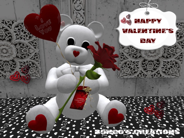 BMC338 - HAPPY VALENTINE'S DAY BEAR. WITH A SINGLE ROSE. PERFECT GIFT FOR VALENTINE'S DAY.