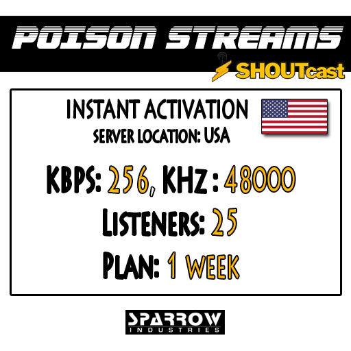 SSC "Shoutcast" "US" (256, 48000, 25 Listeners) 7 Day(s)
