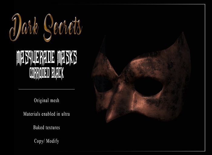 Dark Secrets - Masquerade Masks Corroded Black