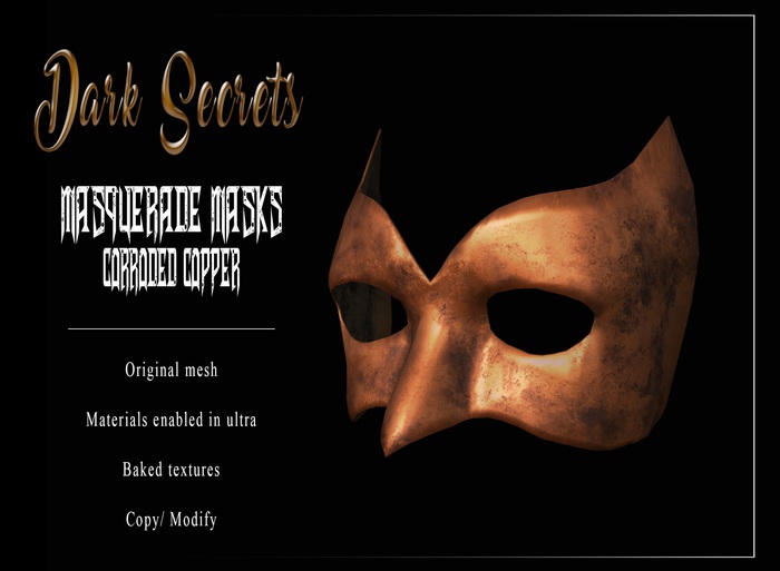 Dark Secrets - Masquerade Masks Corroded Copper