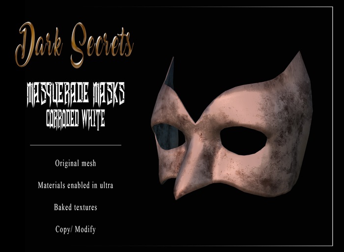 Dark Secrets - Masquerade Masks Corroded White Silver