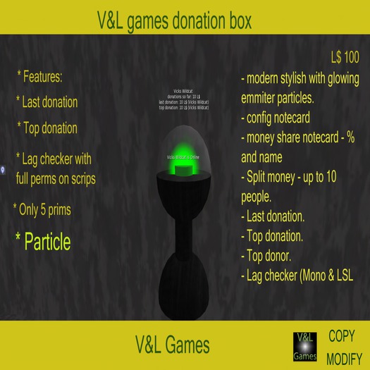 V&L games donation box (Tip Jar)