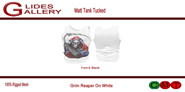 Standard Sizing Matt Tank Tucked Grim Reaper On White