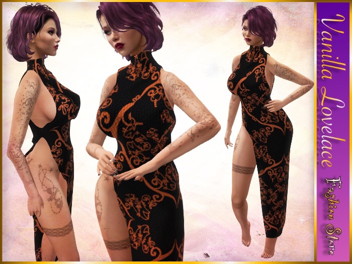 LOVELACE Sleeveless Open Leg Gown ORANGE & BLACK (Maitreya)