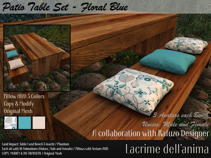 Patio Table Set - Floral Blue