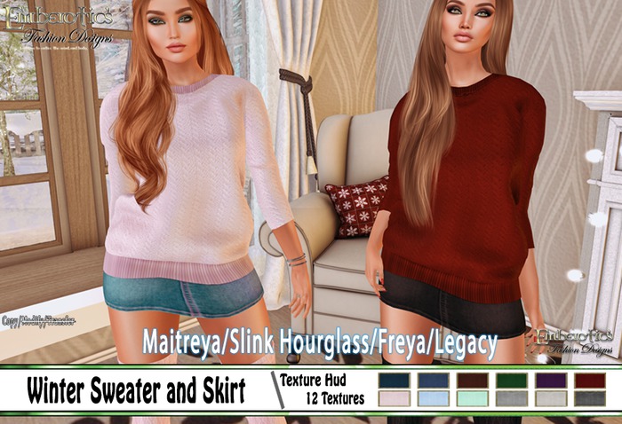 Emberotic's Winter Sweater with Jean Skirt Combo with Texture Hud