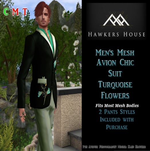 *HH* Men's Mesh Avion Chic Suit Turquoise Flowers