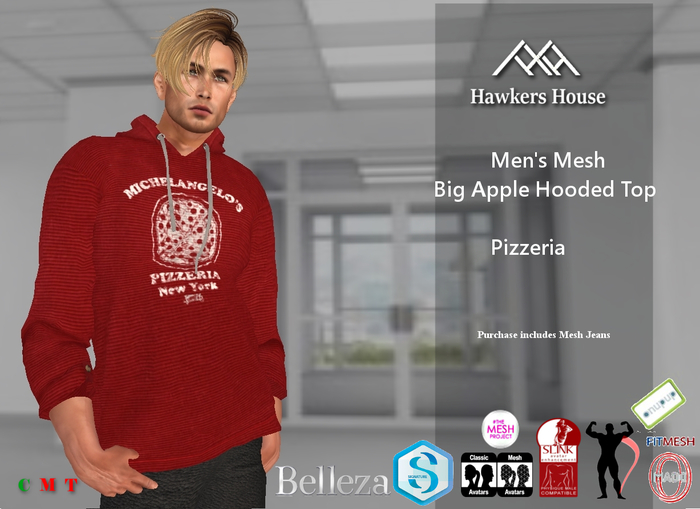 *HH* Men's Mesh Big Apple Hooded Top Pizzeria