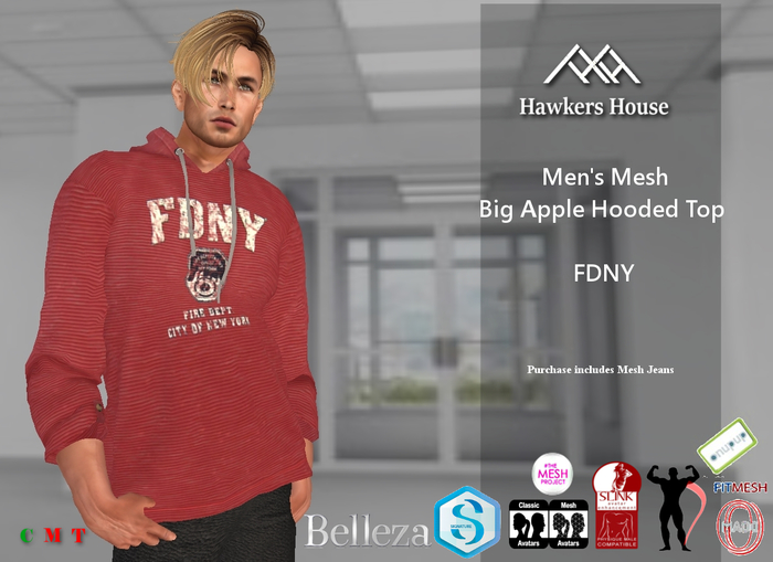 *HH* Men's Mesh Big Apple Hooded Top FDNY