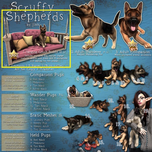 JIAN Scruffy Shepherds 1. Hanging Couch Buddy RARE