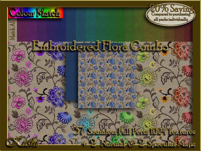 !Kushi! EmbroideredFloraCOMBO Textures -WearToUnpack