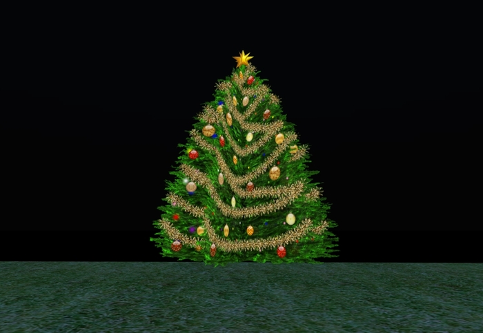 2 Prim Decorated Gold Garland Xmas Tree w/Blinking Lights (No Flashing Gray!!)