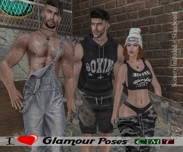 :: GR :: Pose -Trio Friends Riding a skateboard