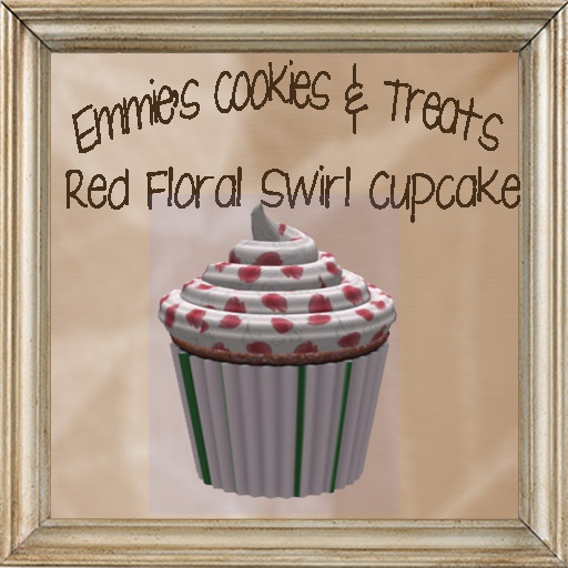 Red floral swirl cupcake