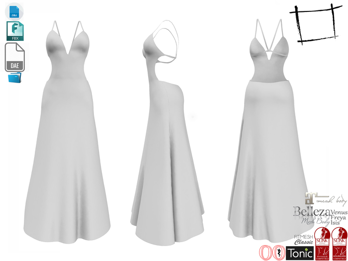 Dae Obj FBX For Strap Gown Dress Slink, Maitreya, Ocacin Voluptuous, Belleza, Tonic and Classic 5 Sizes
