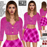 FUSHIA CROPPED CARDIGAN AND WOOL CHECK SKIRT,ALL BODIES
