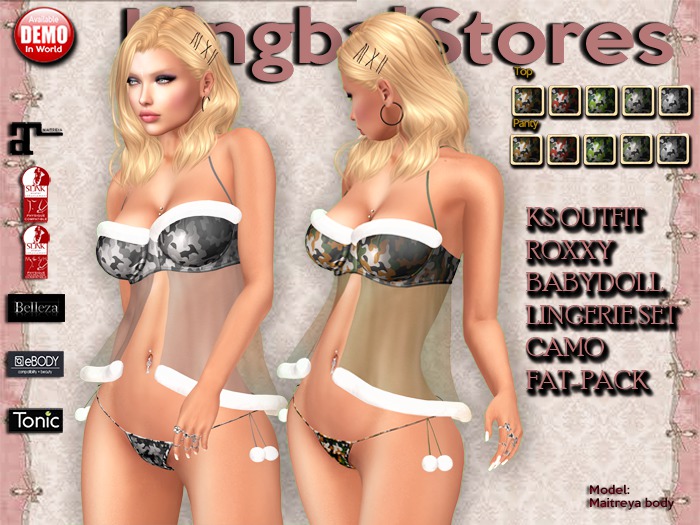KS OUTFIT ROXXY BABYDOLL LINGERIE SET CAMO FAT-PACK
