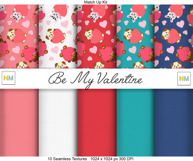 Be My Valentine MatchUp Kit 10 Seamless Fabric Textures NM