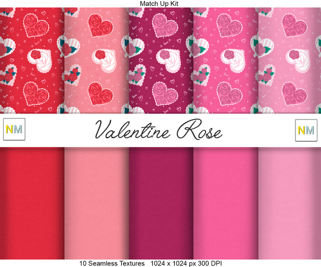 Valentine Rose MatchUp Kit 10 Seamless Fabric Textures NM