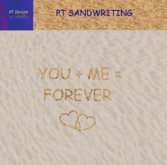 Sandwriting "you + me = forever"
