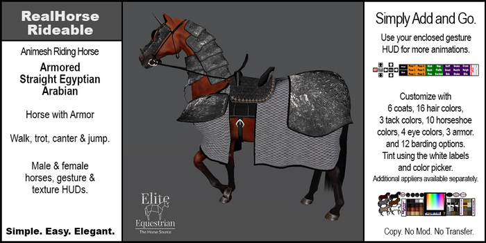 *E* RealHorse Rideable - Arabian Armored [Add & Click]