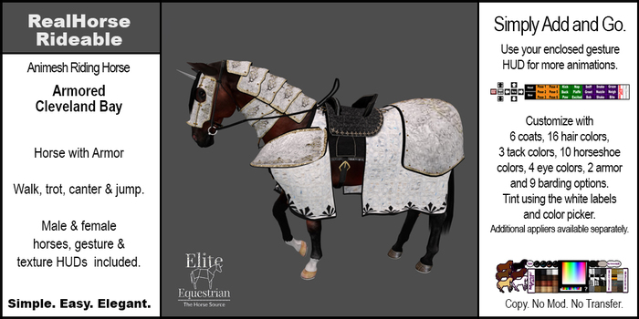 *E* RealHorse Animesh Rideable Horse - Cleveland Bay Armored  [Add & Click]