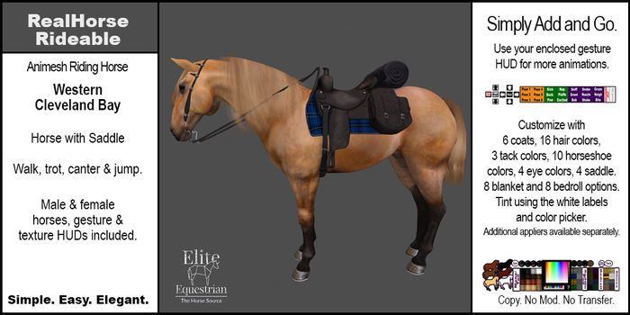 *E* RealHorse Rideable - Cleveland Bay Western  [Add & Click]