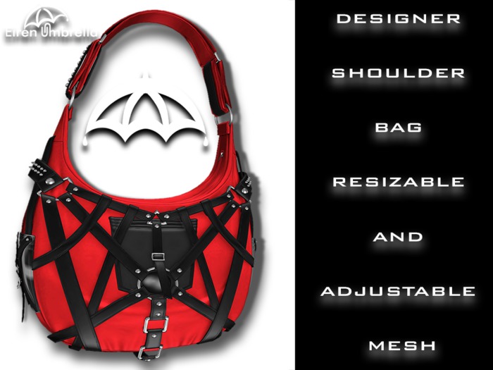 Red & Black Leather Shoulder Bag- Gorgeous purse, unrigged and resizable. Works with all avatars, available in 16 styles