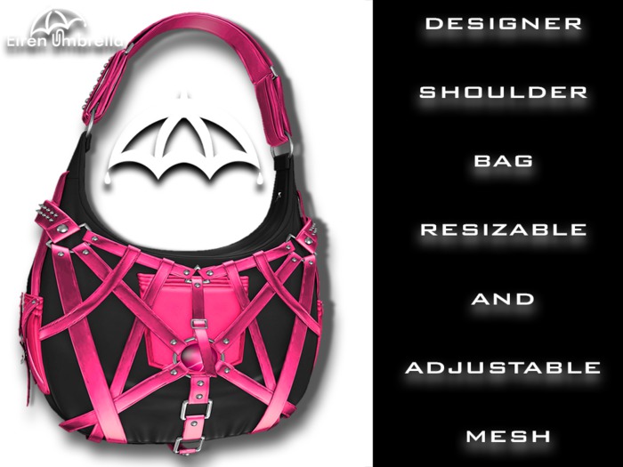 Pink & Black Leather Shoulder Bag - Gorgeous, unrigged and resizable. Works with all avatars, available in 16 styles
