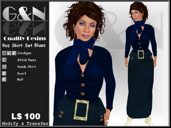 G&N Quality Design Roz Suede Skirt Set Blues