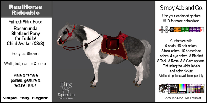 *E* RealHorse Rideable - Shetland Rosamunda  [Add & Click] XS/S