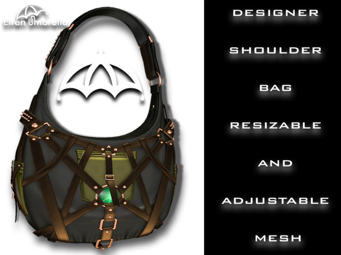 Strappy Olive Leather Shoulder Bag - Gorgeous, unrigged and resizable. Works with all avatars, available in 16 styles