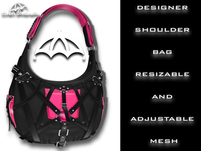 Black & Pink Leather Shoulder Bag - Gorgeous, unrigged and resizable. Works with all avatars, available in 16 styles