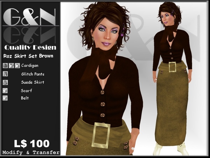 G&N Quality Design Roz Suede Skirt Set Browns