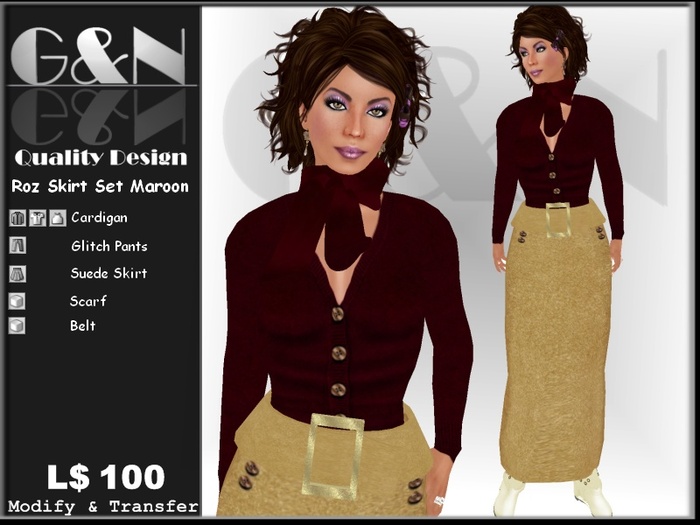 G&N Quality Design Roz Suede Skirt Set Maroons